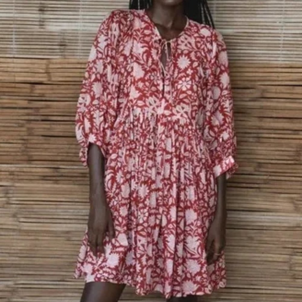 Daughters of India Red and White Mini Dress